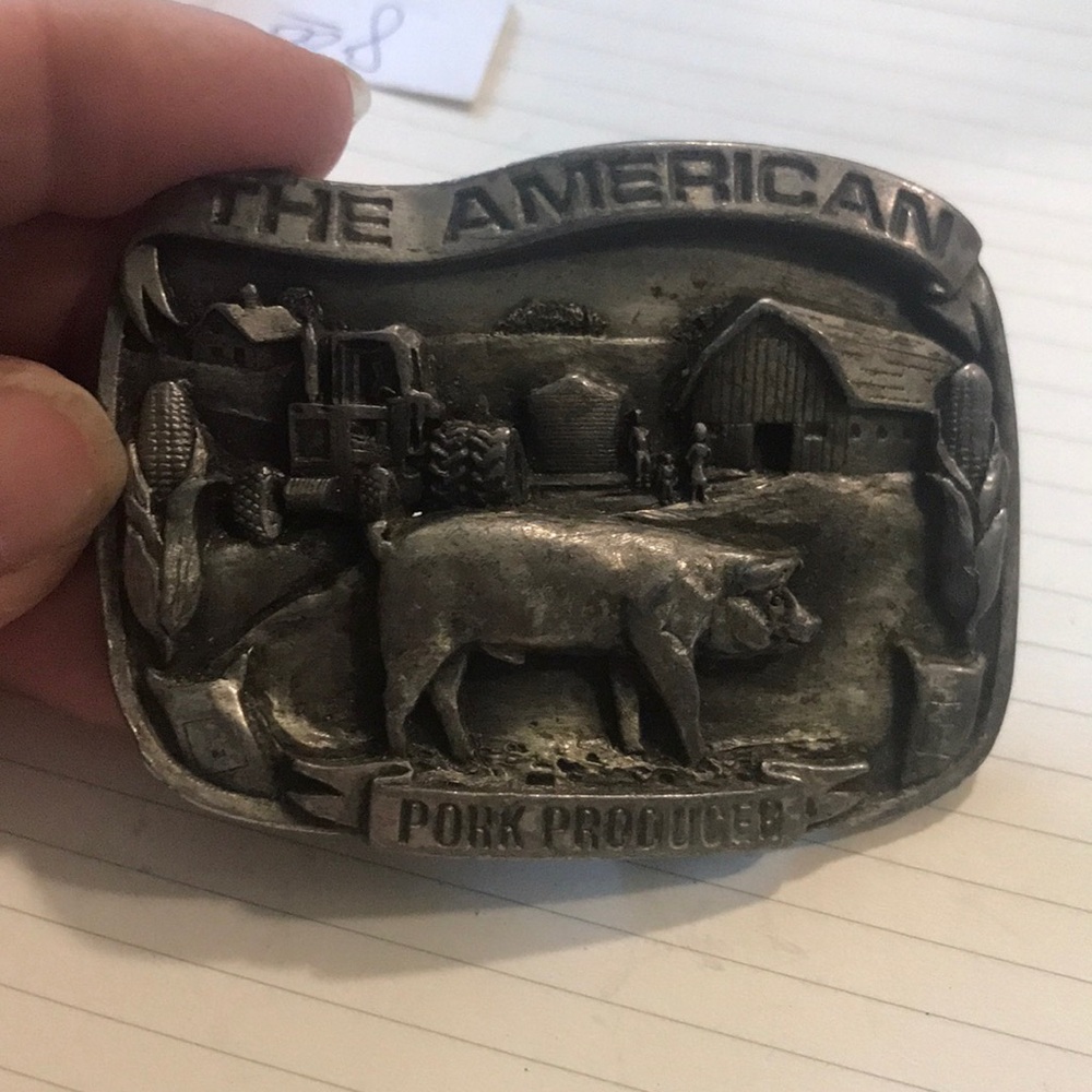 Used pork producer belt buckle